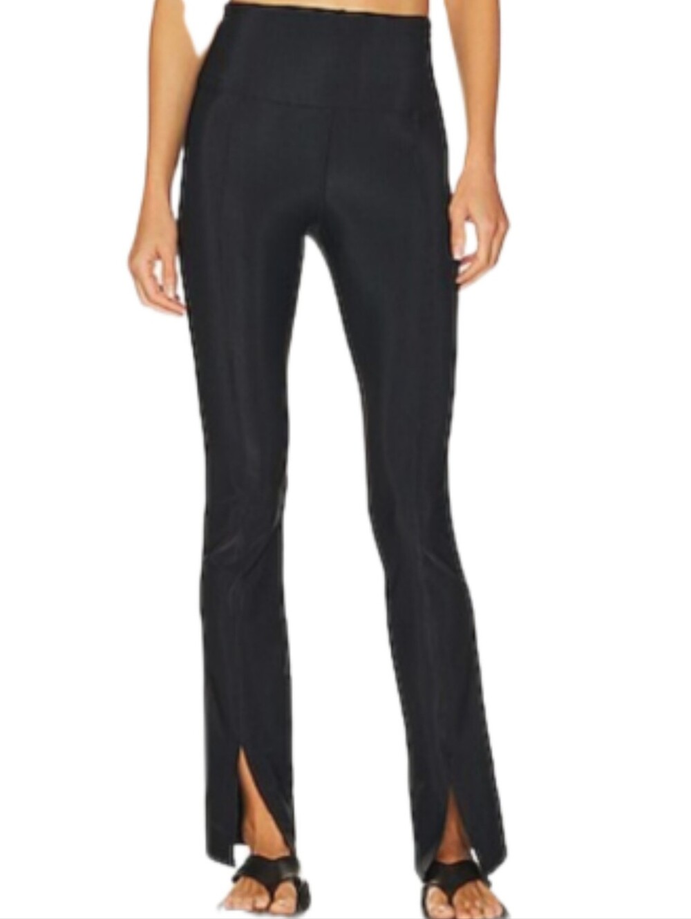 Mono B Black Textured Fit & Flare, Front Seams, Split Hem Yoga Pants, S